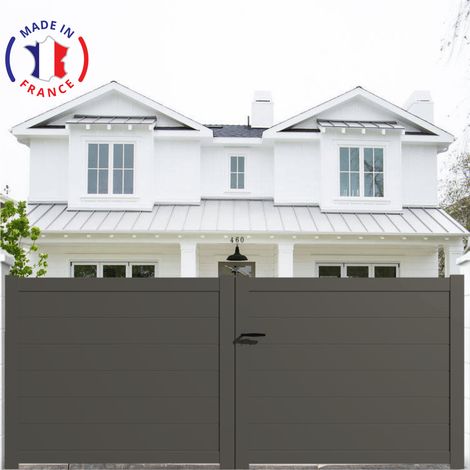 Portail aluminium battant plein en kit dimensions L.4000 (entre piliers) X H.1900 mm Couleurs Gris quartz (RAL 7039)