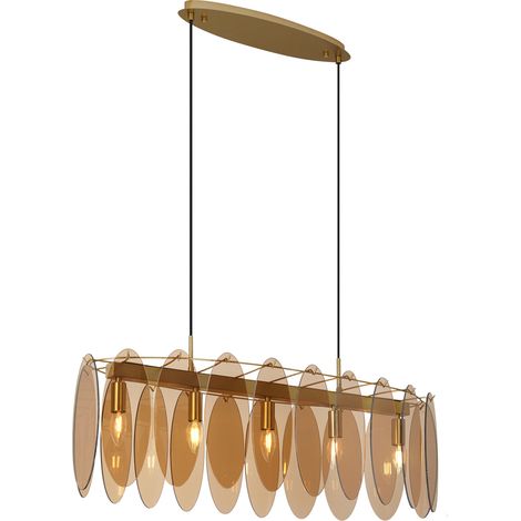 QAZQA Lampada a sospensione mochan - Art déco - Vetro,Acciaio - Oro - Ovale Max. 5 x Watt (1/5)