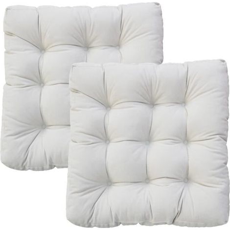Coussin de Chaise, 2 pièces Épaissi Coton PP Rempli Coussins d'assise avec Sangles de Retenue, 55x55x10 cm,C (1/4)