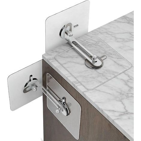 Lot de 4 fixations murales anti-basculement pour meubles sans perçage - 7 cm - Fixation murale anti-basculement - Sangles adhésives pour meubles - Ancrages pour bibliothèque - Empêche les (1/5)
