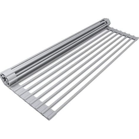 Panier égouttoir d'évier,Égouttoir pour évier de Cuisine – Support Enroulable – Étagère de LaveVaisselle Enroulable résistant à la Chaleur – Facile à Ranger 19 Tubes (33 x 45 x 1 cm) (Gris) (1/4)