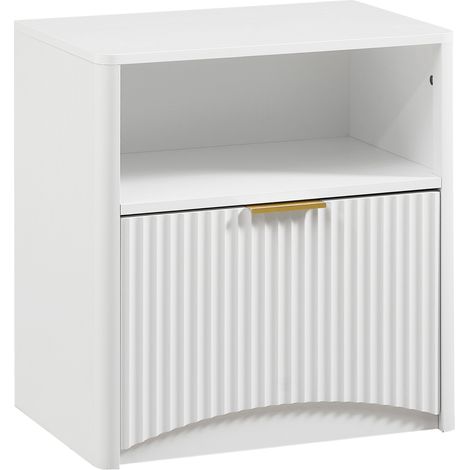 Mesita de noche blanca con cajón y hueco abierto, 58 x 38 x 60 cm, manija dorada MODENUIT (1/5)
