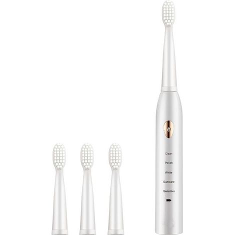 Brosse À Dents Électrique - Rechargeable - Capteur De Pression - 3 Modes De Brossage - Têtes Incluses - Blanche - 1 Pièce