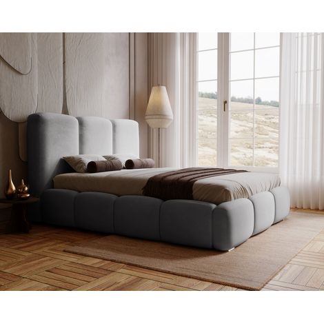 Emporius Lit coffre 160x200 cm Merkad, lit adulte avec rangement et sommier à lattes, Gris (1/5)