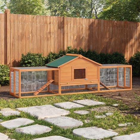 Enclos et abri pour lapins en bois naturel avec 2 parcours 309 x (1/5)