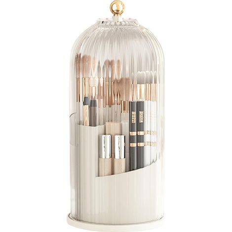 Organisateur Maquillage Rotatif, Organisateur de brosse de maquillage transparent anti-poussière rotatif à 360 ° avec couvercle pour coiffeuse salle de bain chambre (transparent)