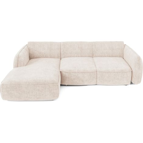 Canapé d'angle gauche convertible 4 places en bois de pin, contreplaqué, panneaux de particules et panneaux durs. 100% polyester pieds en plastique crème LIVIA (1/5)