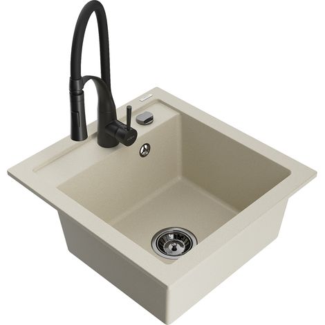 Mexen Vito évier en granit 1-bac avec robinet de cuisine Aster, beige - 6503-69-73450-70-B (1/5)