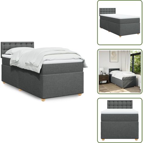 Letto con testiera - vidaXL Letto a Molle con Materasso Grigio Scuro Singolo in Tessuto - Materasso morbido