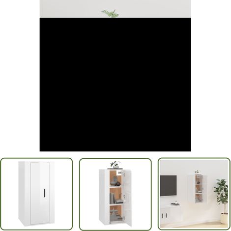 The Living Store Meuble TV mural Blanc brillant 40x34,5x80 cm - Meuble Tv Mural - Meuble Tv Moderne - Meuble Tv Blanc - Étagère Murale - Armoire Multimedia (1/5)