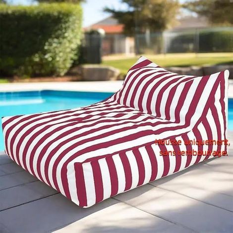 Waterproof Outdoor Pouffe Cover Outdoor Striped Oxford Pouffe Cover Bean Bag Chair for Children Adults for Garden Beach Swimming Pool Red (1/5)