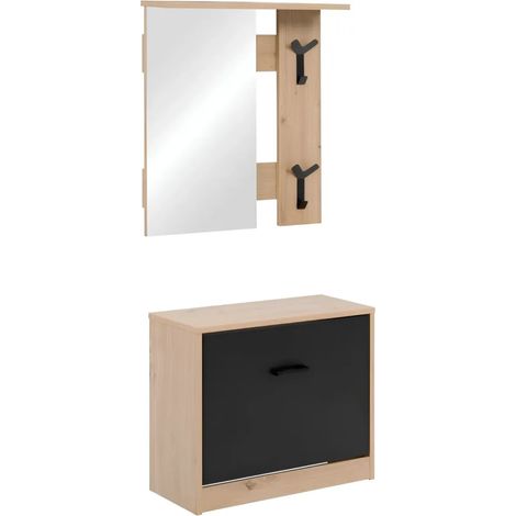 Mobile Ingresso Limone41A con Specchio, Appendiabiti e Scarpiera Rovere e Nero (1/5)