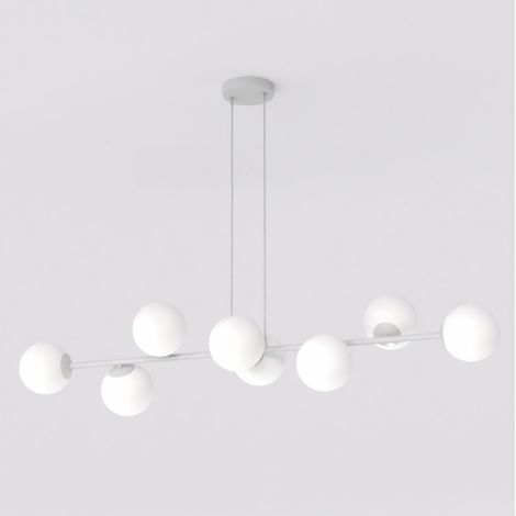 Lampada a sospensione Magnus in acciaio grigio e vetro opalino