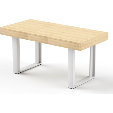 Tavolo da pranzo allungabile 120-160 cm in truciolato, stile retrò, naturale e bianco, per 8 persone (1/5)