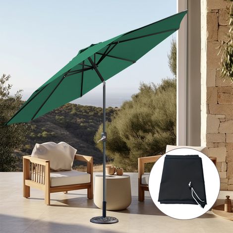 Green Round Garden 3M Parasol Patio Crank Tilt Umbrella w/ Base Cover (1/5)