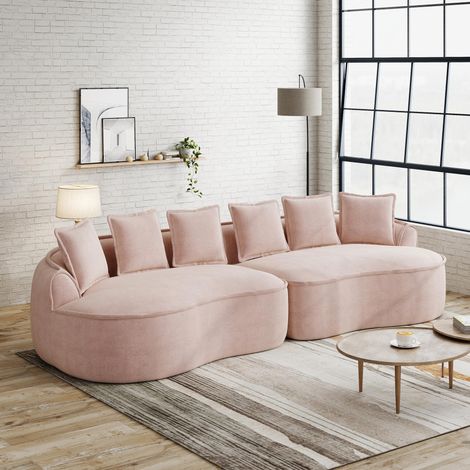 Canapé modulable quatre places, tissu chenille confortable, design sans cadre, très grande taille, assise profonde, coussins inclus, aucun assemblage requis, convient au salon, rose. (1/5)
