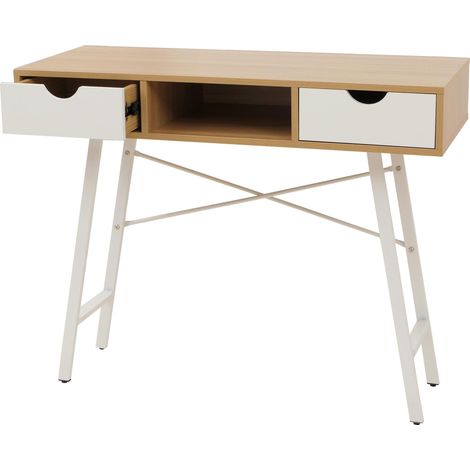 Konsolentisch HHG-162, Ablagentisch Beistelltisch, 3D-Struktur 100x40cm naturbraun weiß