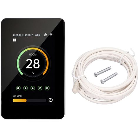 Smart Wi-Fi Thermostat for Electric Heating 16A, 4.3-inch Colour Touchscreen, Alexa/Google Assistant Voice Control, Temperature Range 5-70℃, Dimensions 14.2×9.5×6.5cm, Cut-out 60mm (1/5)