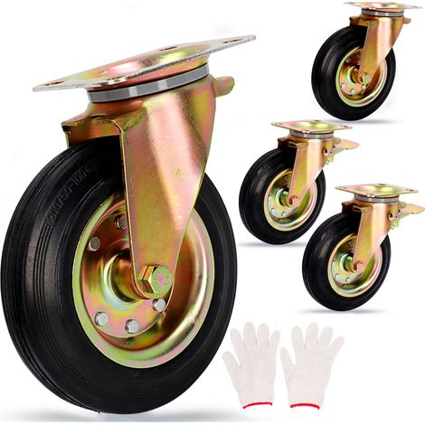 Schwerlastrollen 200mm, 4 Stück Robuste Transportrollen Mbelrollen 360° Drehung Lenkrollen mit Bremsem Vollgummi Rollen Schwerlast Industrierolle, für Mbeltransport Industrietra (1/5)