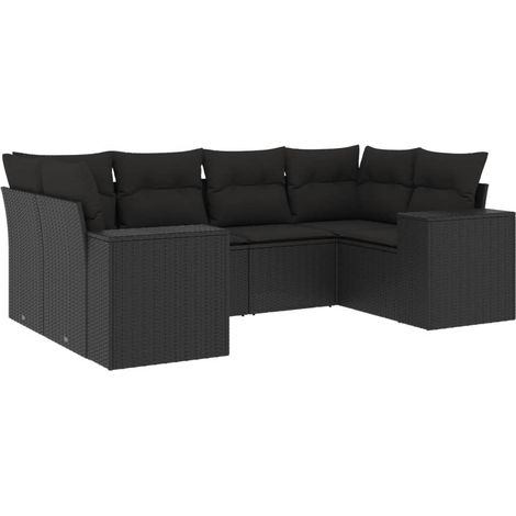 Salon de jardin 6 pcs avec coussins noir résine tressée (1/3)