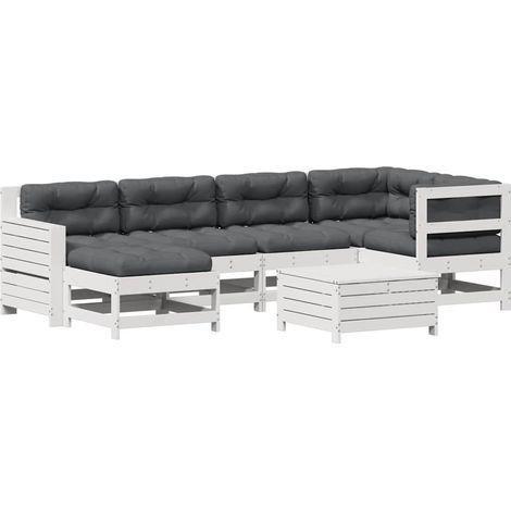 Set Salotto Giardino 7pz con Cuscini Bianco Legno Massello Pino vidaXL (1/5)
