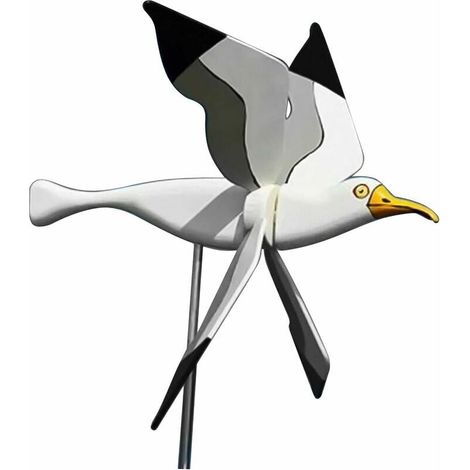 Moulin à vent de jardin, mouette blanche en résine aux ailes pivotantes, girouette animalière, carillon 3D, décoration de pelouse (1/5)