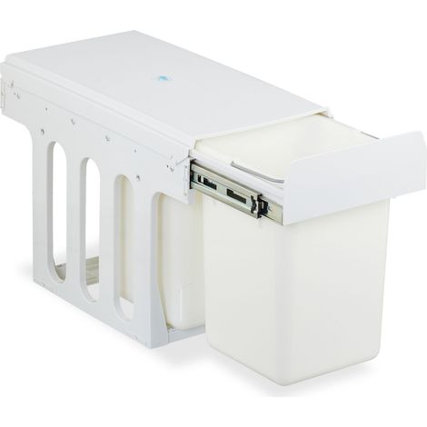 Relaxdays Poubelle encastrable pour la cuisine, 2 bacs de 8 litres chacun, H x L x P : 35,5 x 25 x 47 cm, blanche