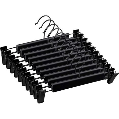Ensemble de 10 cintres à vêtements - cintres pour pantalons - cintres à vêtements - pinces à jupes - cintres avec pinces - plastique - noir (1/5)