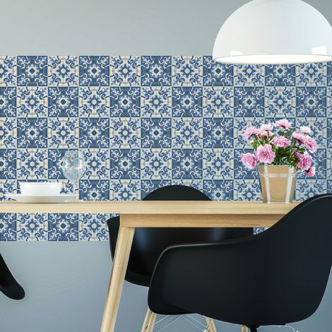 Sticker Mural Carrelage adhésif Cuisine Salle de Bain - 60 STICKERS CARREAUX DE CIMENT AZULEJOS ZENA - 60stickers20x20cm (1/5)
