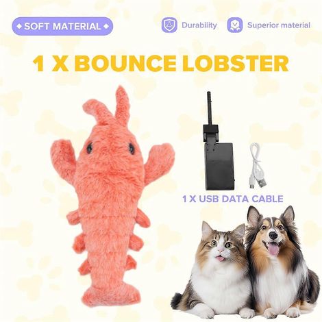 Jouet pour chien Homard souple en peluche, homard sauteur interactif, BAs illustré (1/5)
