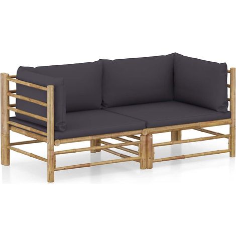 Salon de jardin 2 pcs Ensemble Table et Chaise de Jardin - avec coussins gris foncé Bambou BV229324 - BonneVie (1/5)