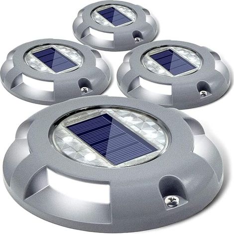 Solar-Terrassenbeleuchtung, Auffahrt, Dock-Licht, LED, solarbetrieben, für den Außenbereich, wasserdichte Straßenmarkierungen für Stufen, Gehwege, Treppen, Garten, Boden, Weg, Terrasse, Hof, 4 Stück (