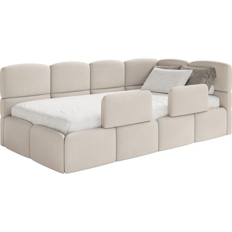Selsey Cloudy – Kinderbett 120x200, Kopfteil rechts, Matratze & Bettkasten, Chenille Cremeweiß
