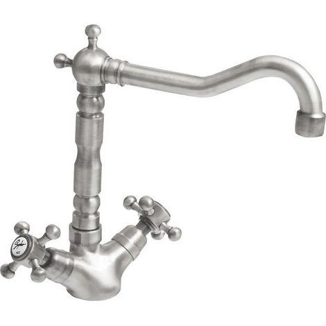 ANTEA Mitigeur de lavabo avec vidage et bec rétro, nickel brossé (1/2)
