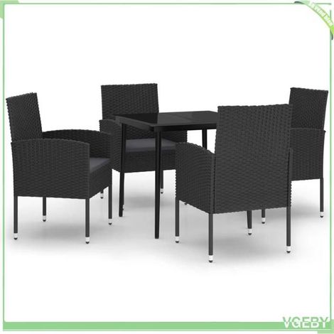 Ensemble à manger de jardin 5 pcs - FAFEICY - 3099632 - Noir - Cadre acier - Chaises résine tressée (1/5)