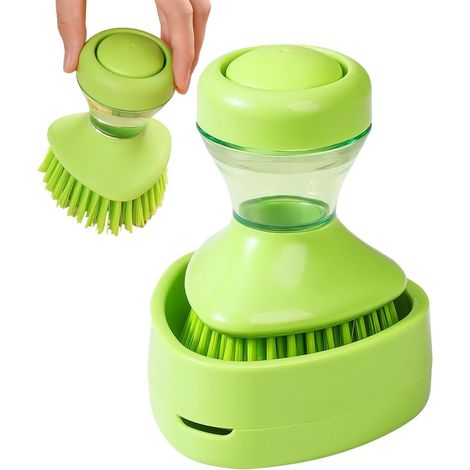 Brosse à vaisselle avec distributeur de savon Brosse à vaisselle avec support pour le nettoyage des casseroles, poêles, éviers, plaques de cuisson, bols, assiettes et planches à découper (1/5)