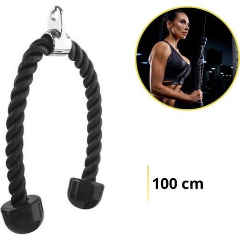 Corde à triceps en nylon - 70 cm - Noire - Pour station de musculation - Accessoire de fitness (1/5)