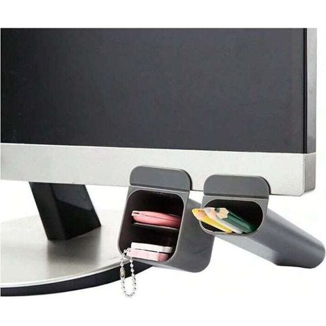 Lot de 2 porte-stylos créatifs pour écran d'ordinateur, accessoires de bureau, boîte de rangement (gris) (1/4)