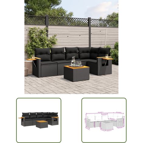 The Living Store 6-tlg. Garten-Sofagarnitur mit Kissen Schwarz Poly Rattan - Gartenmöbel - Outdoor Möbel - Rattan Sofa - Lounge Set - Esszimmergarnitur (1/3)