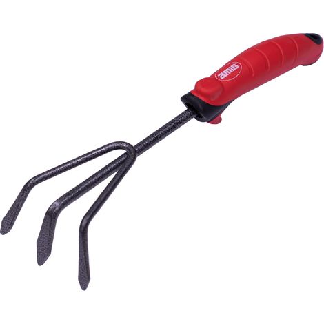 Râteau de Jardin avec poignée ABS Scarificateur à 3 Pointes en Acier pour ramasser des matériaux organiques de Couleur Rouge/Noir Dimensions : 13 1/2". (1/5)