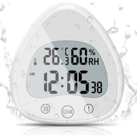Horloge de Salle de Bain, LCD Alarme Numérique Avec Horloge de Douche Tactile étanche, Minuteries étanche Thermomètre Horloge d'affichage Portable