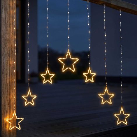 LED Sternen Lichtervorhang warm weiß mit Timer - 120 cm - Deko Lichterkette mit 136 LED für Innen und Außen