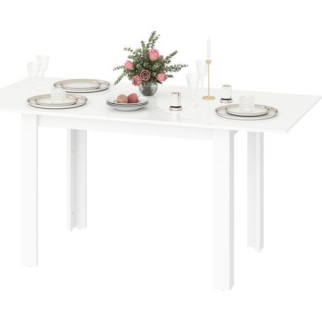 Table allongable MDF 120-160x80x78 cm blanc brillant 4-6 personnes panneaux rabattables (1/5)
