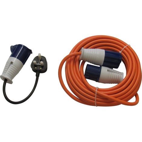 Hook Up Cable with Adaptor 10M x 2.5MM (Heavy Duty Hi Vis Camping Extension Lead)