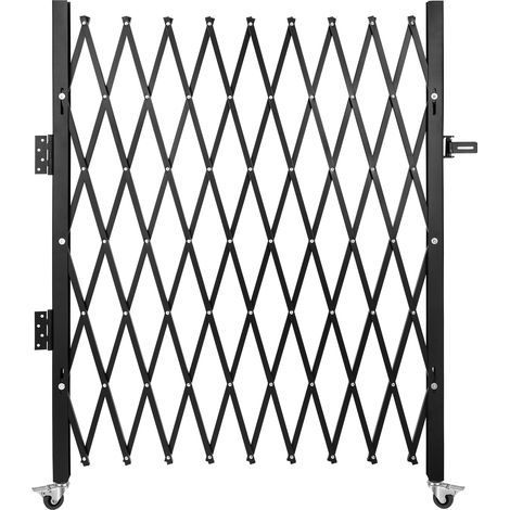 VEVOR Barriere de Securite Extensible Pliante Simple, 1,9 m H x 1,26 m L, Cloture d’Escalier en Acier, Roulante a 360°, Barriere a Ciseaux ou Porte avec Cadenas, pour Maison Sous-sol Garage, Noir