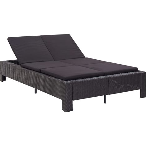2-Personen-Sonnenliege mit Auflage Schwarz Poly Rattan
