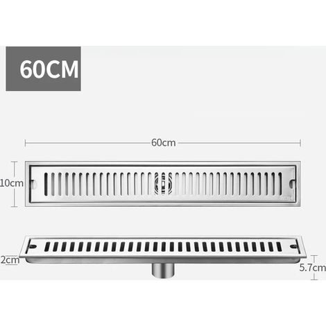 (60CM Middle row)Long Floor Drain Bathroom Stainless Steel 304 Thickened Large Capacity Anti-odor Shower Room Rectangular (1/4)