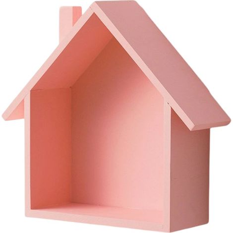 Étagères en bois en forme de maison,organisateur mural flottant en bois pour jouets et poupées,pour l'entrée salon (rose) (1/5)