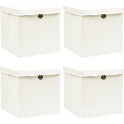 Boîtes de rangement avec couvercles, 4 pièces, blanches, 32x32x32 cm, en tissu. (1/5)