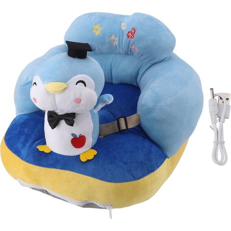 Siège d'apprentissage pour bébé avec support anti-chute et anti-basculement, rechargeable, en peluche, pour l'intérieur et l'extérieur, bleu pingouin (1/5)